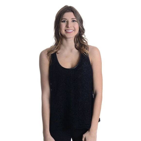 New Joie Cina Black Racerback Lace Sleeveless Tank Top